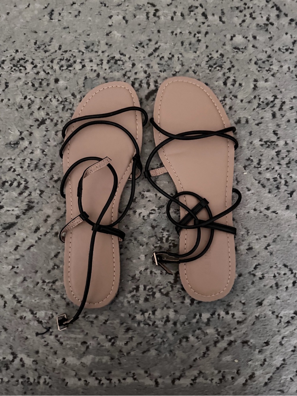 Old Navy Beige Strappy Sandals with Black Lace-Up Straps